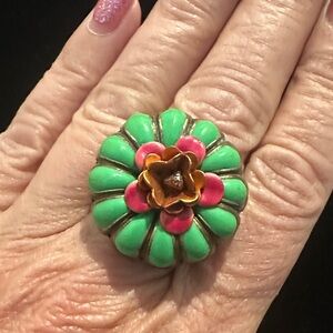 VTG Ollipop Vibrant Green and Pink Floral Ring